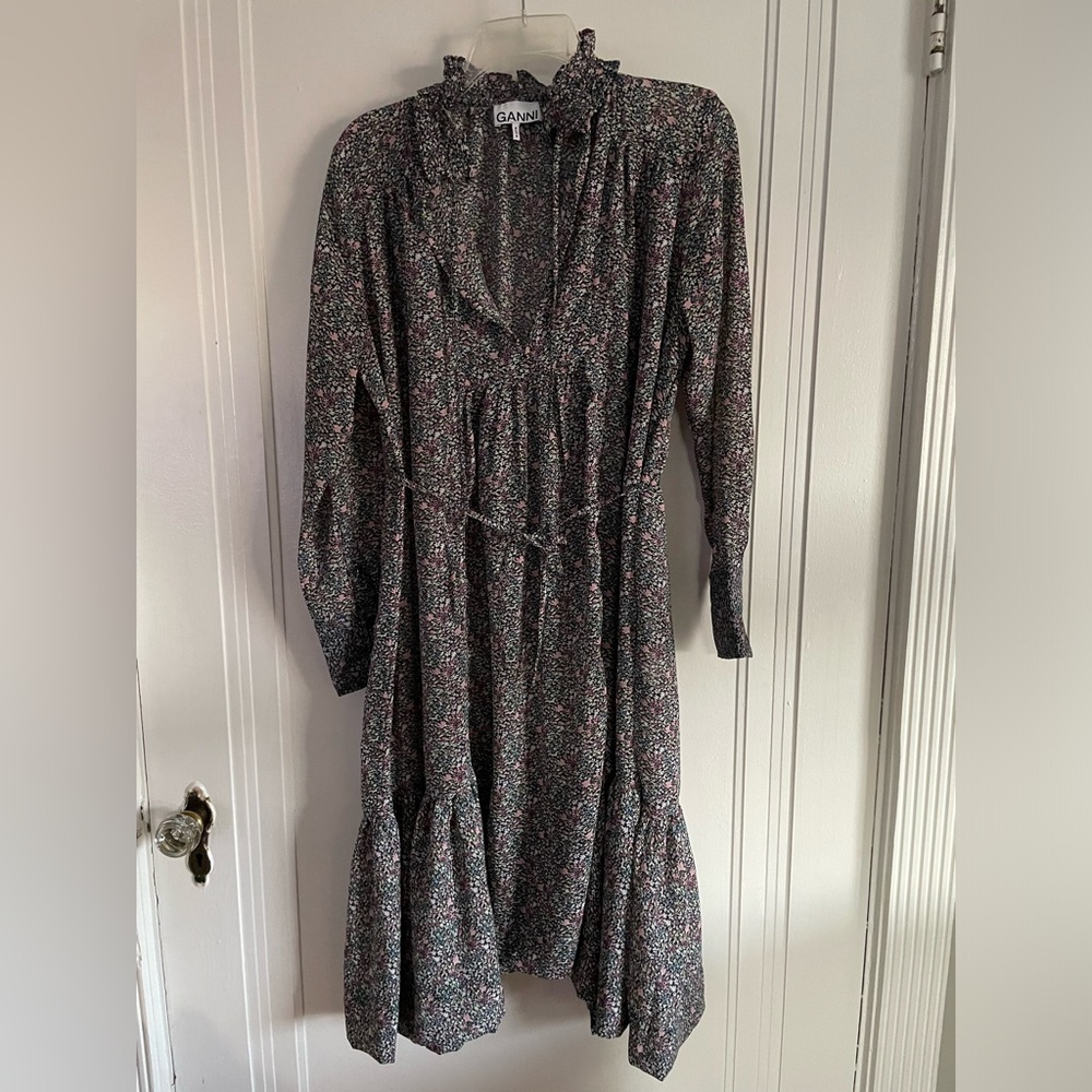 Ganni Black Floral Midi Dress